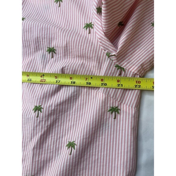 Lemon Way Shirt Womens Large Pink Striped Button Up Palm Trees Embroidery Preppy - Picture 4 of 11